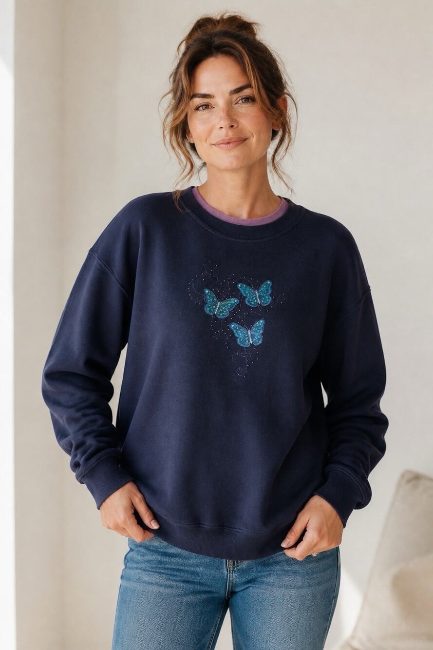 Vintage Women's Top Stitch By Morning Sun Butterfly Sweatshirt Blue Size 2XL
